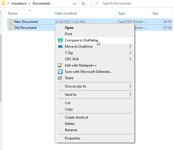 Launching comparisons directly from file explorer – Draftable