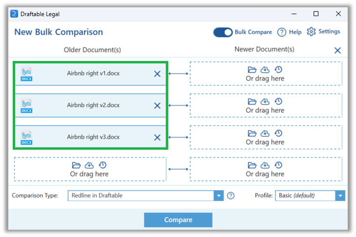 Bulk Compare: How to load and run multiple comparisons at once – Draftable